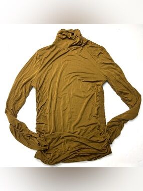 Soft Surroundings Olive Green Great Shape Jersey Ruched Cinched Top Turtleneck